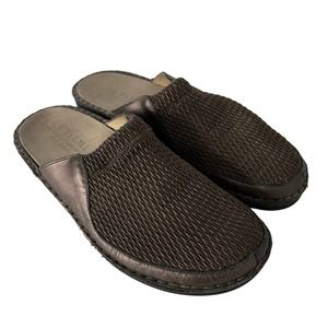 LA PLUME Flex Womens Shoes Mules Comfort Bronze Leather Woven Italy Sz 40 / 9.5